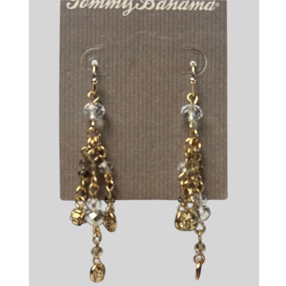 Tommy Bahama Gold Tone Crystal Chain Chandelier Drop Earrings NWT